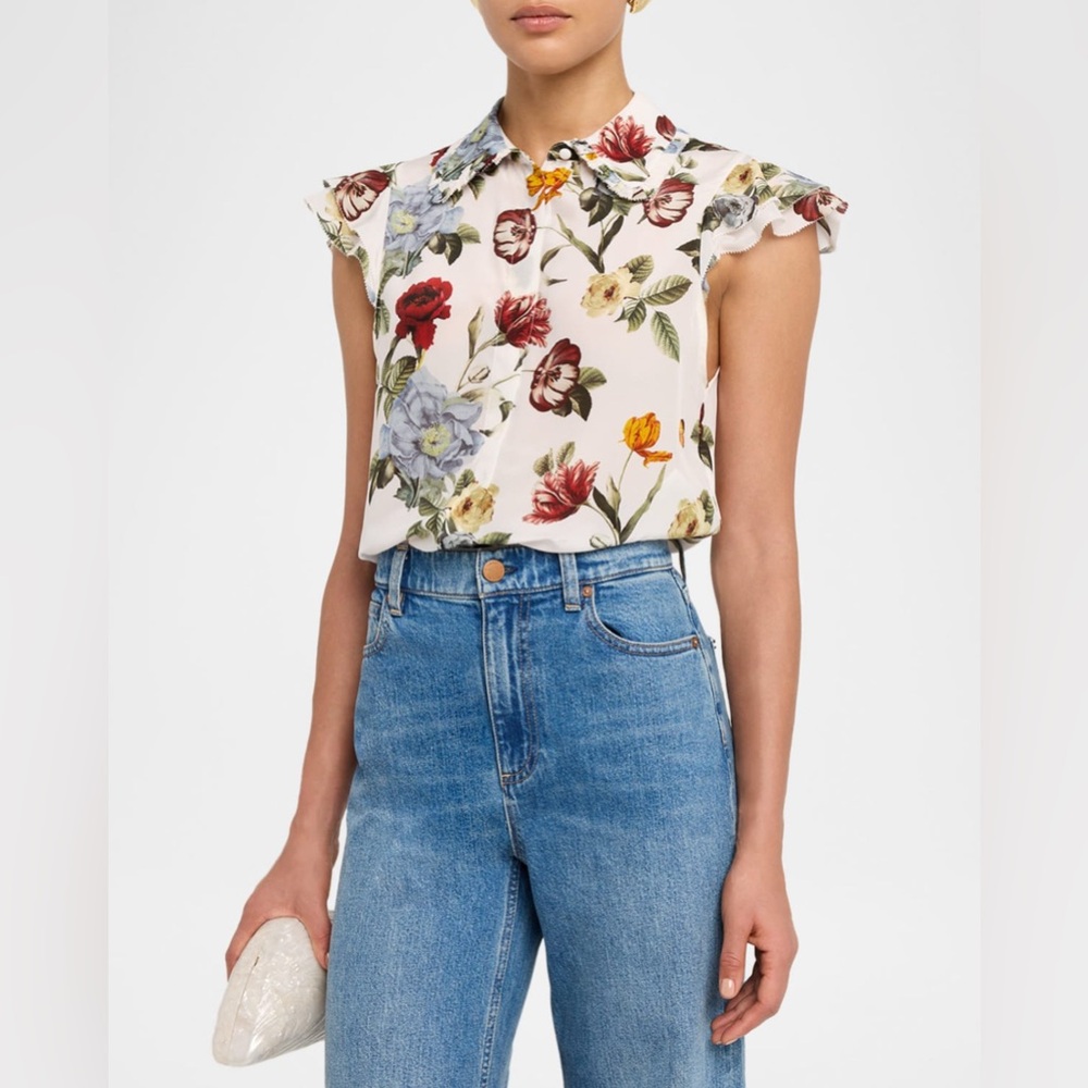 Alice + Olivia Martel Flutter-Sleeve Blouse